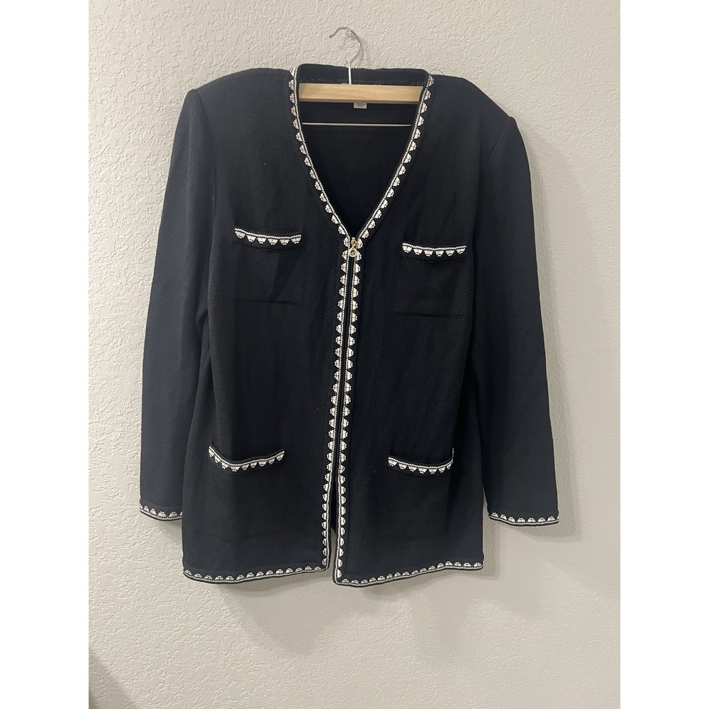 ST.JOHN Collection By Marie Gray Black/White Full Zip Jacket Blazer sz 14